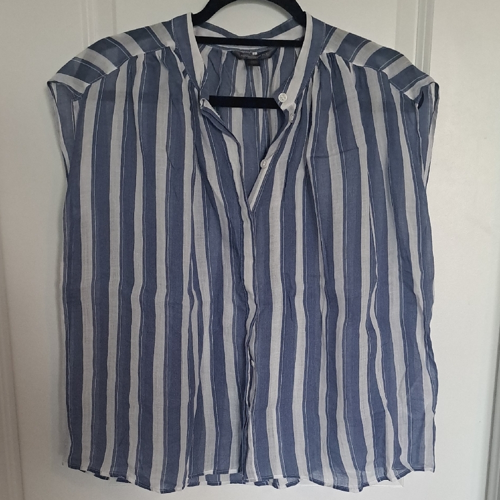 Banana Republic | Blue and White Puff Sleeve Button Down Shirt